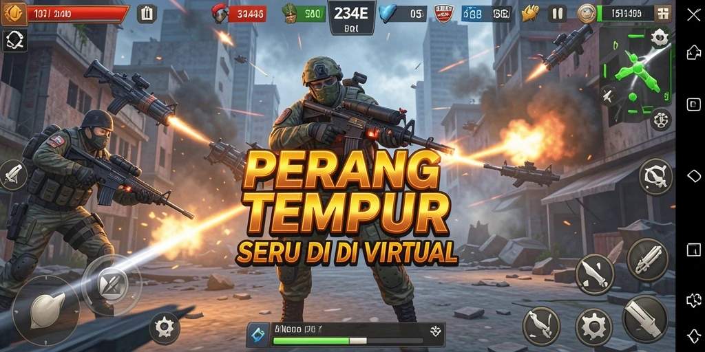 Screenshot gameplay 234E dengan aksi pertempuran seru.