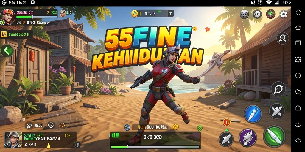 Screenshot utama 55FIVE menampilkan interaksi karakter dalam simulasi kehidupan.