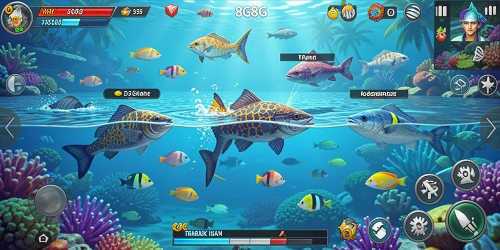 Screenshot 8G8G menampilkan aksi seru dalam permainan Tembak Ikan.