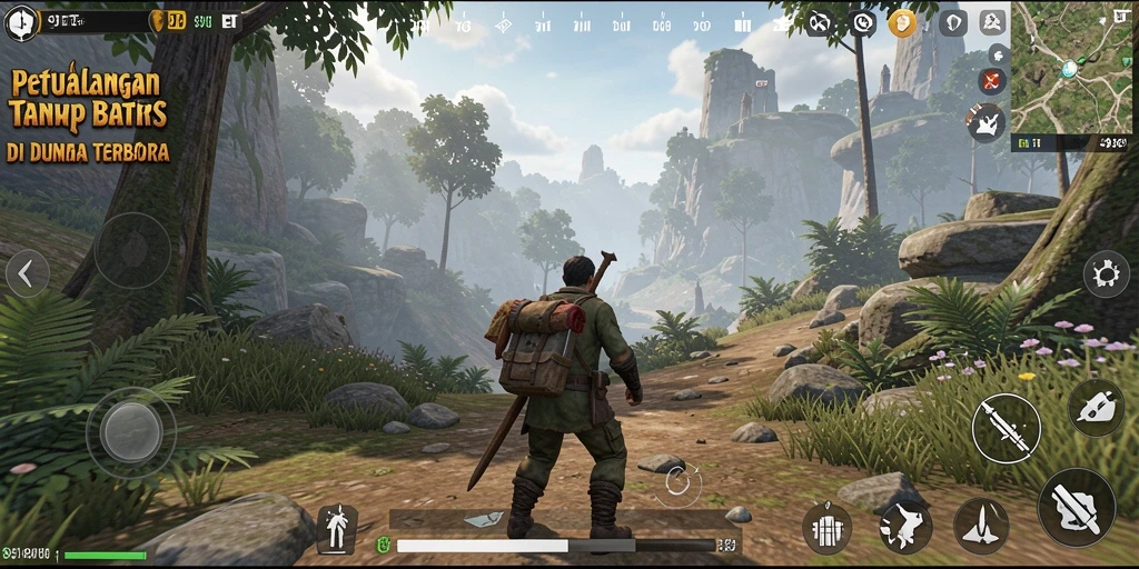 Screenshot gameplay 9ET menampilkan petualangan seru di dunia terbuka.