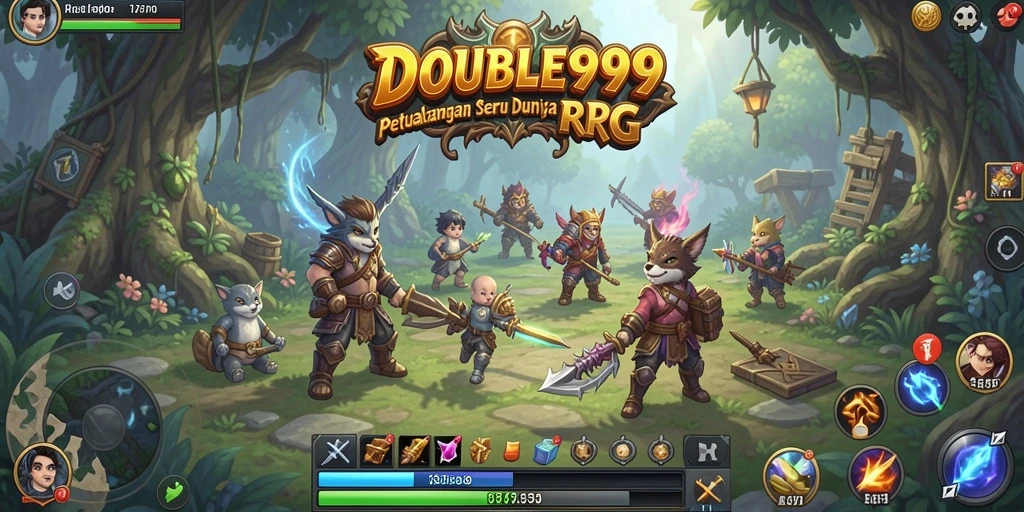 Tampilan layar utama <strong>DOUBLE999</strong> dengan karakter yang siap bertempur.