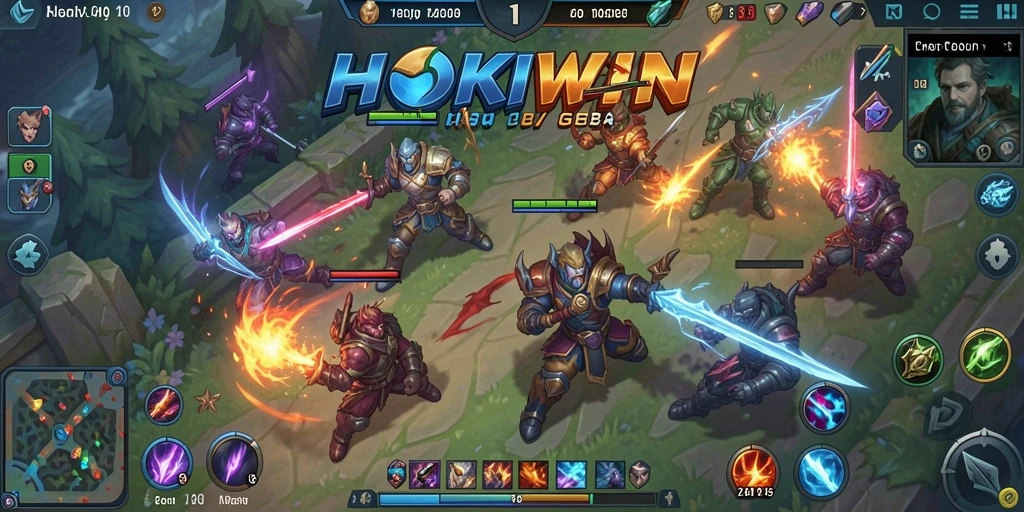 Tampilan aksi seru dalam permainan MOBA HOKIWIN.