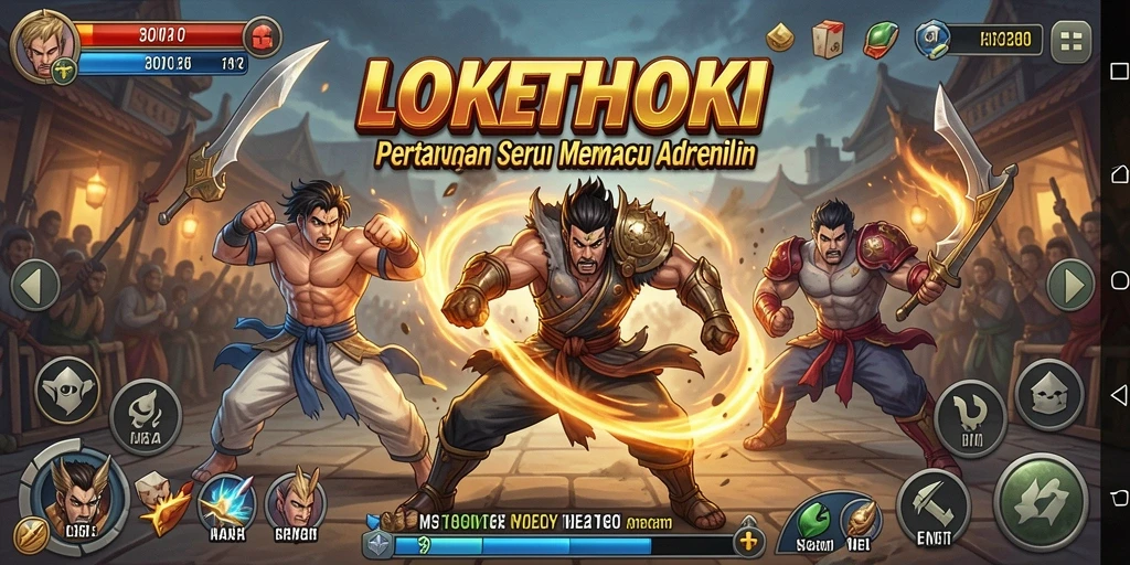 Tangkapan layar utama LOKETHOKI menunjukkan aksi pertarungan yang intens.