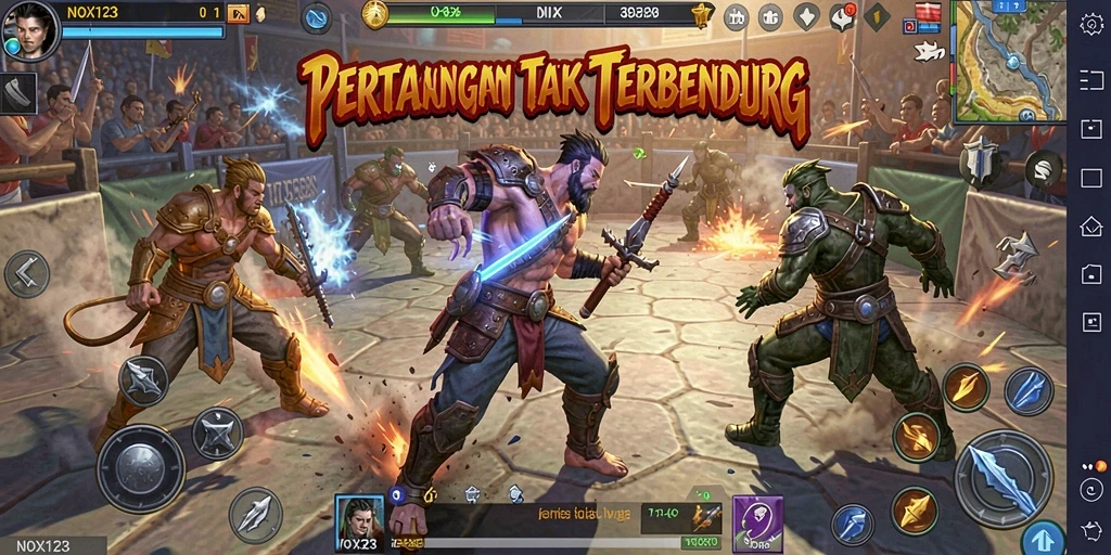 Tampilan pertarungan seru dalam game NOX123 dengan karakter beraksi.