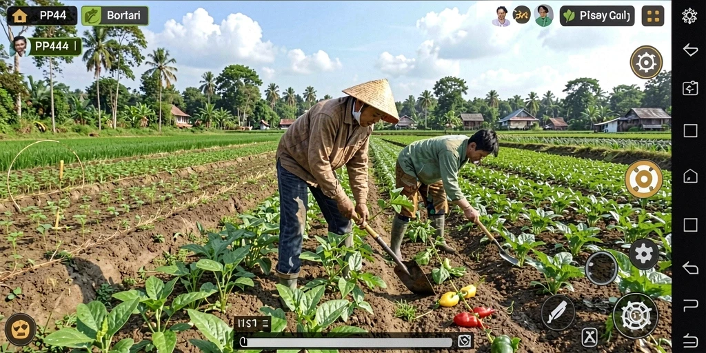 Screenshot gameplay PP444 menampilkan kegiatan bertani yang menarik.