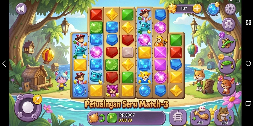 Tampilan menarik dari permainan Match-3 PRG007 dengan permata berwarna-warni.