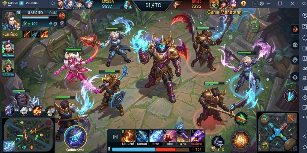 Screenshot utama PULITOTO menampilkan intensitas gameplay MOBA yang mendebarkan.