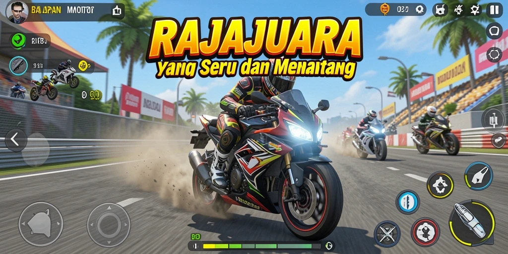 Gameplay seru RAJAJUARA dengan balapan motor yang cepat dan menantang.