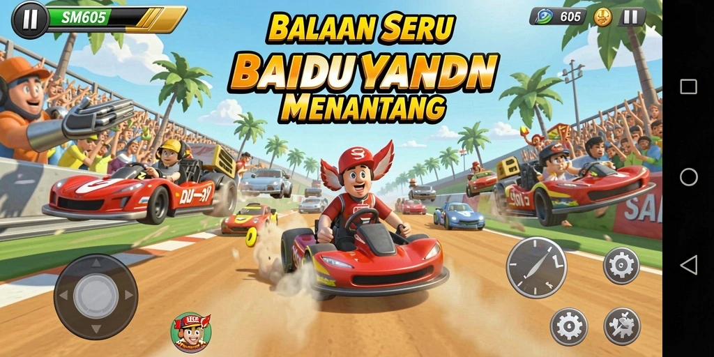 Tampilan gameplay seru di SM605 dengan balapan menegangkan.
