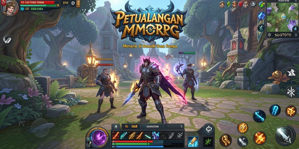 Screenshot utama gameplay SOLOTOTO yang menampilkan pertarungan seru di dunia MMORPG.