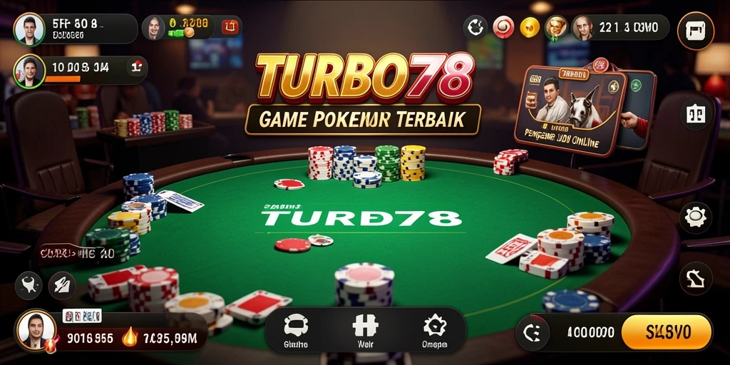 Tampilan menarik dari gameplay Poker di TURBO78 dengan meja dan kartu yang menawan.