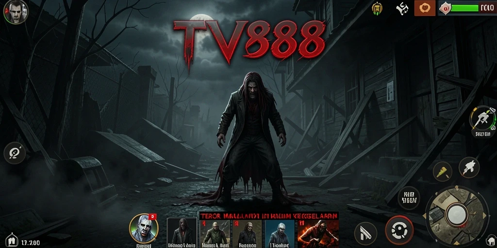 Tangkapan layar utama TV888 menampilkan suasana gameplay yang menyeramkan.