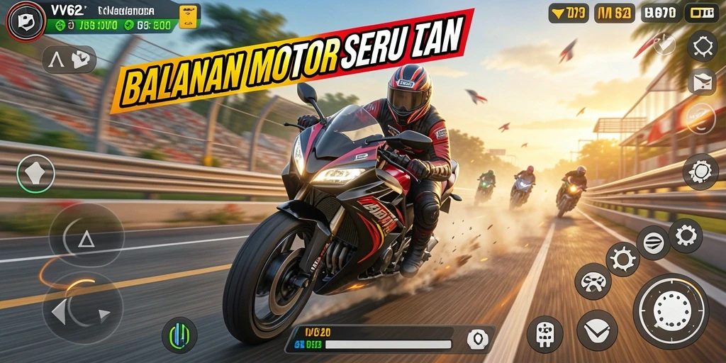 Gameplay seru di VV62 menampilkan aksi balapan motor yang mendebarkan.