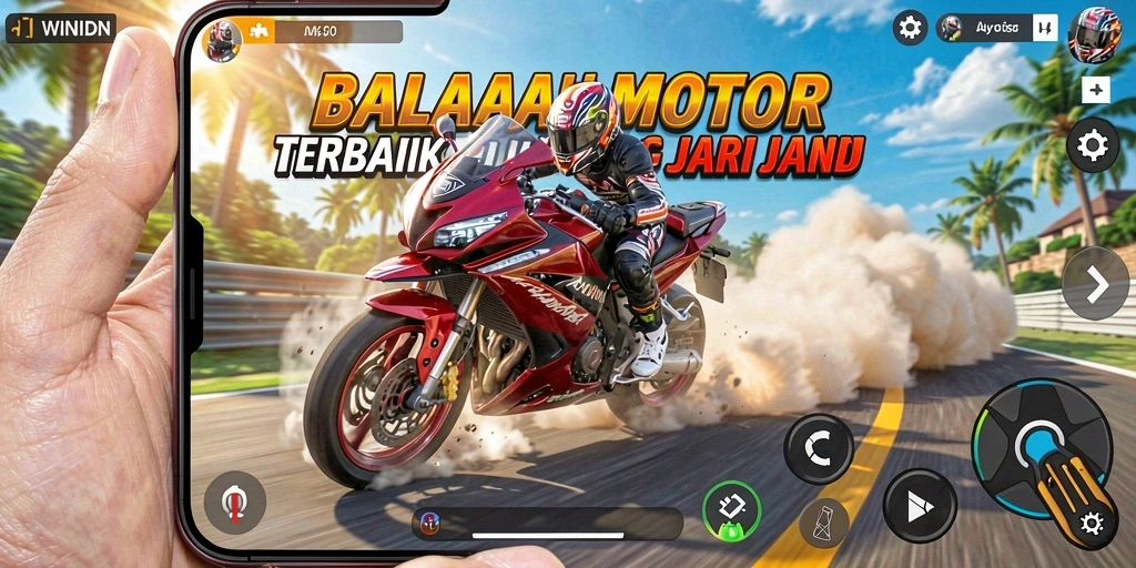 Gameplay mendebarkan di WINIDN dengan balapan motor yang seru.